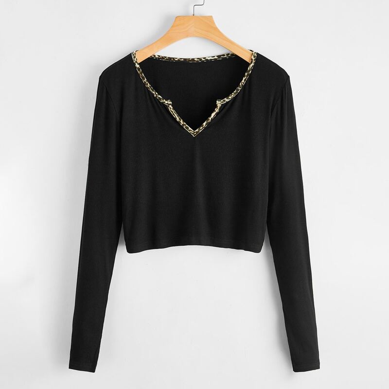 

Leopard Trim Tee, Black