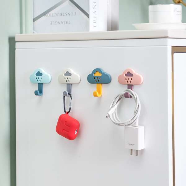 

4pcs Cloud Shaped Wall Hook, Multicolor