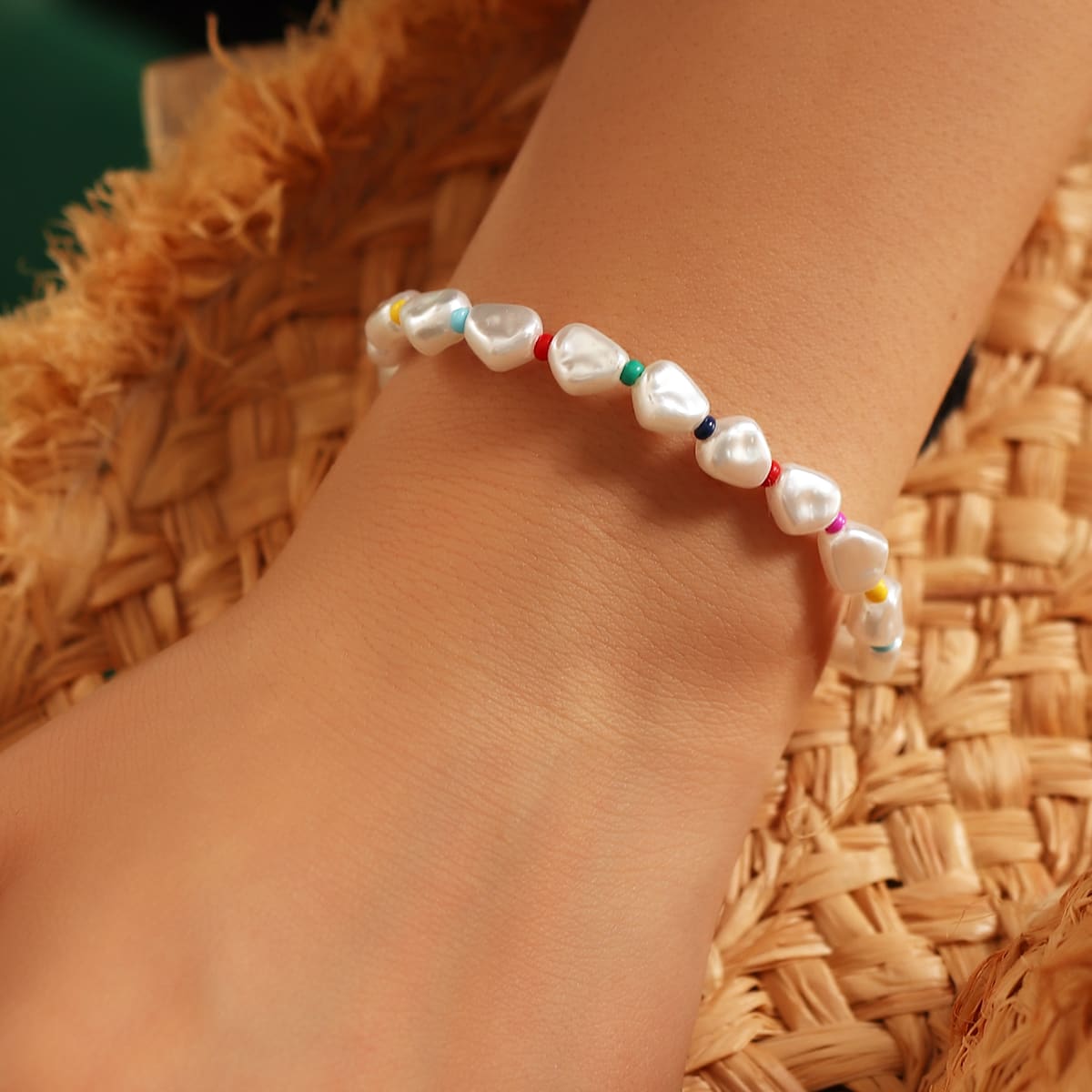 

Faux Pearl Beaded Bracelet, White
