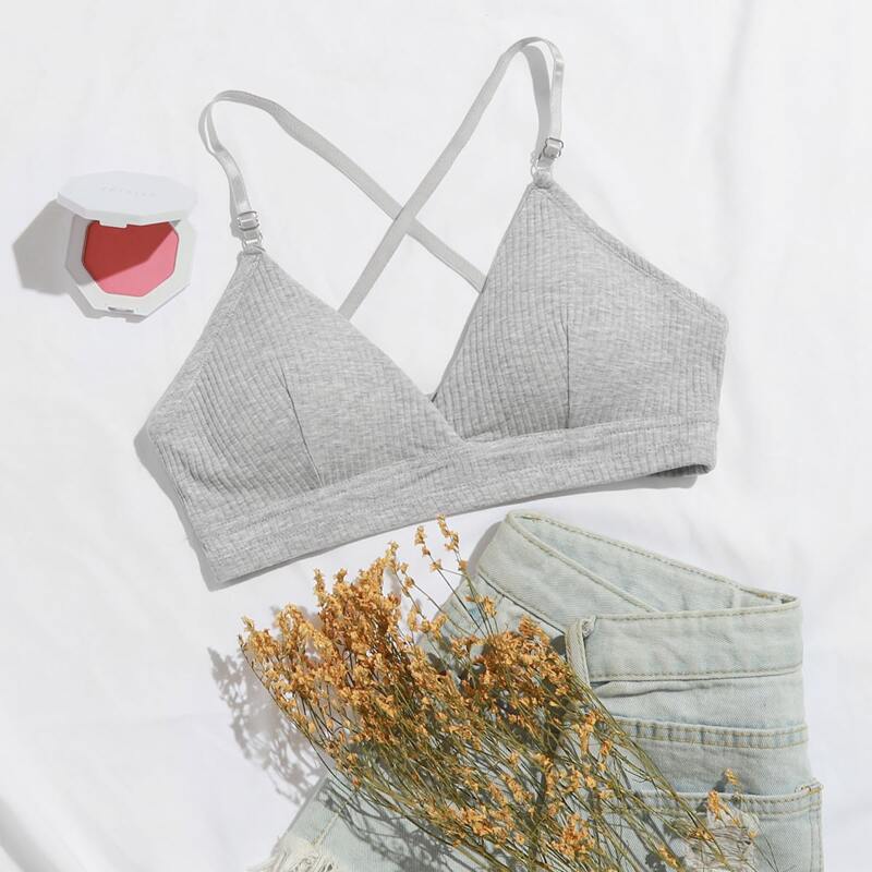 

Ribbed Crisscross Back Bralette, Light grey