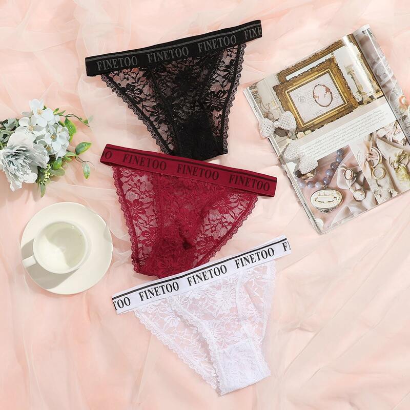 

3pack Letter Tape Lace Panty Set, Multicolor