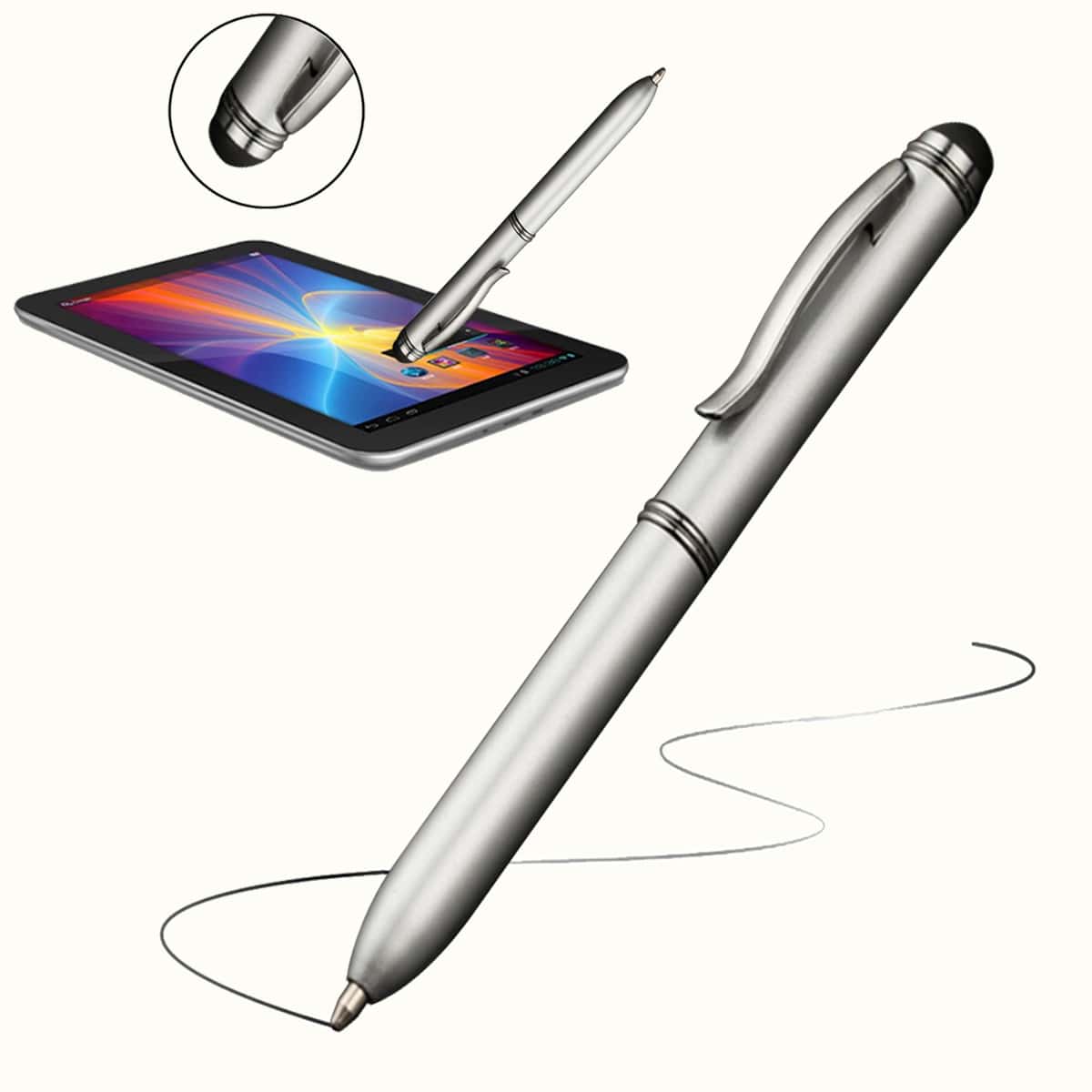 

1pc Multifunctional 2 In 1 Ballpoint Pen & Stylus Pen, Silver