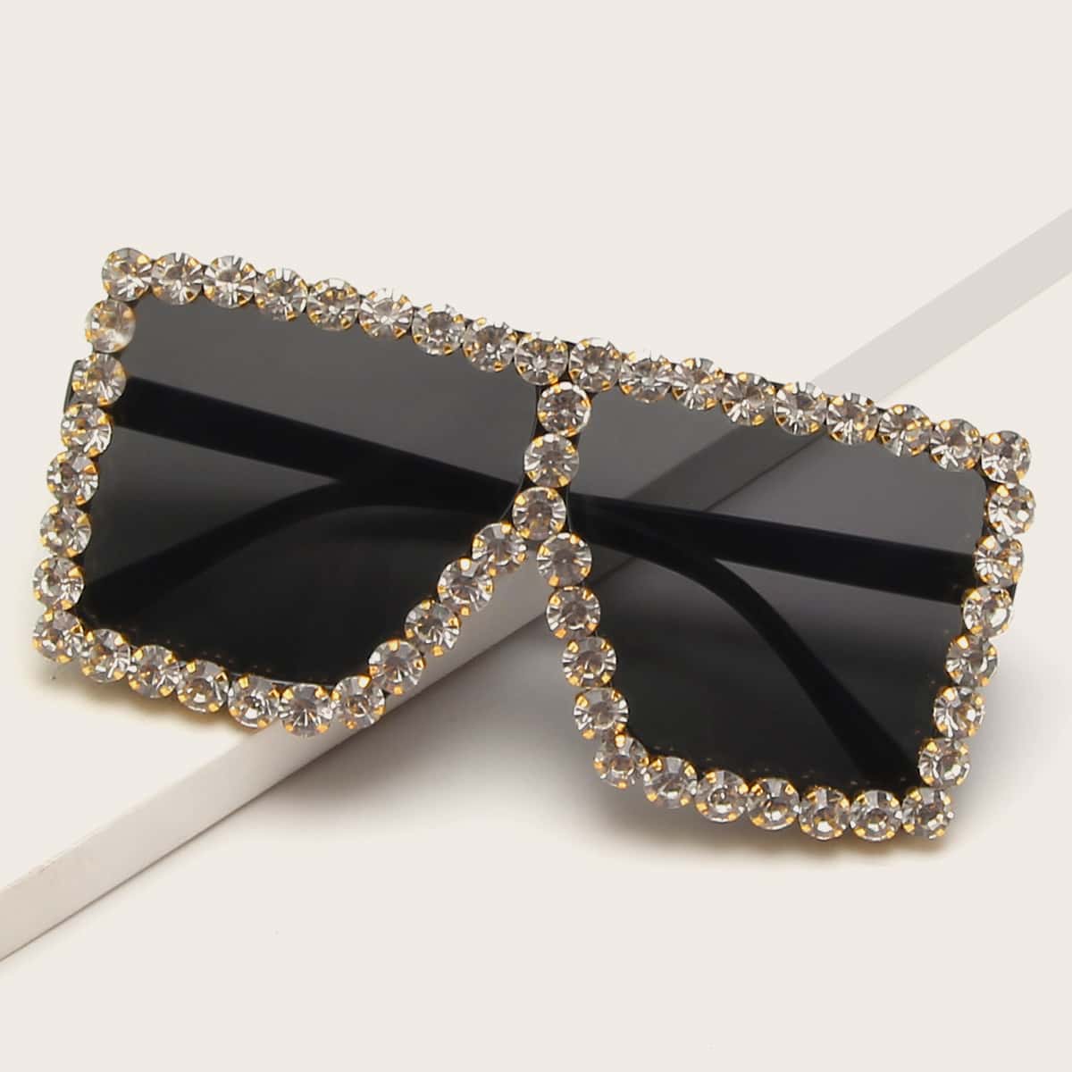 

Rhinestone Engraved Flat Top Sunglasses, Black