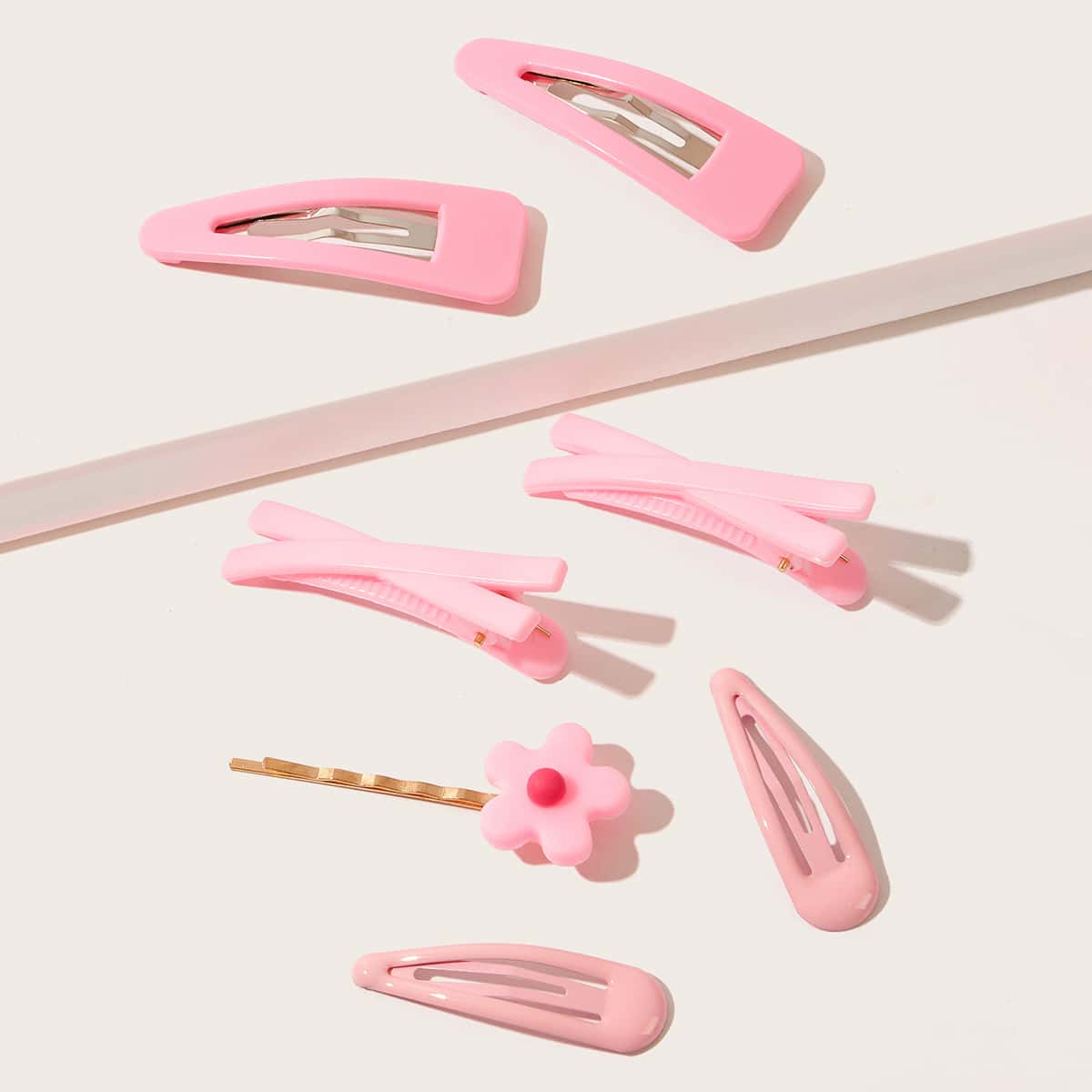 

7pcs Random Color Floral Hair Clip, Baby pink