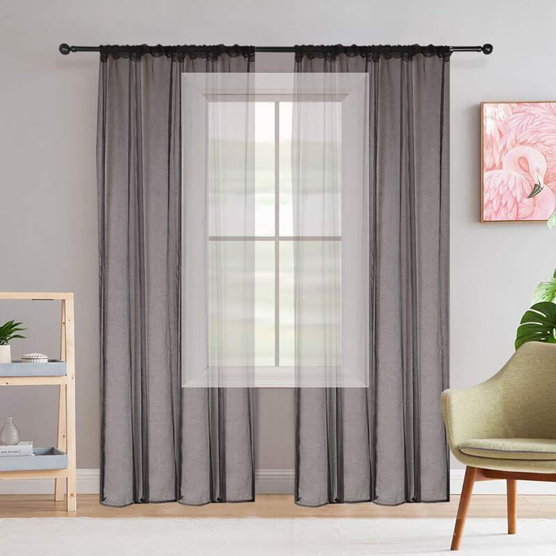 

1pc Solid Color Sheer Curtain, Black