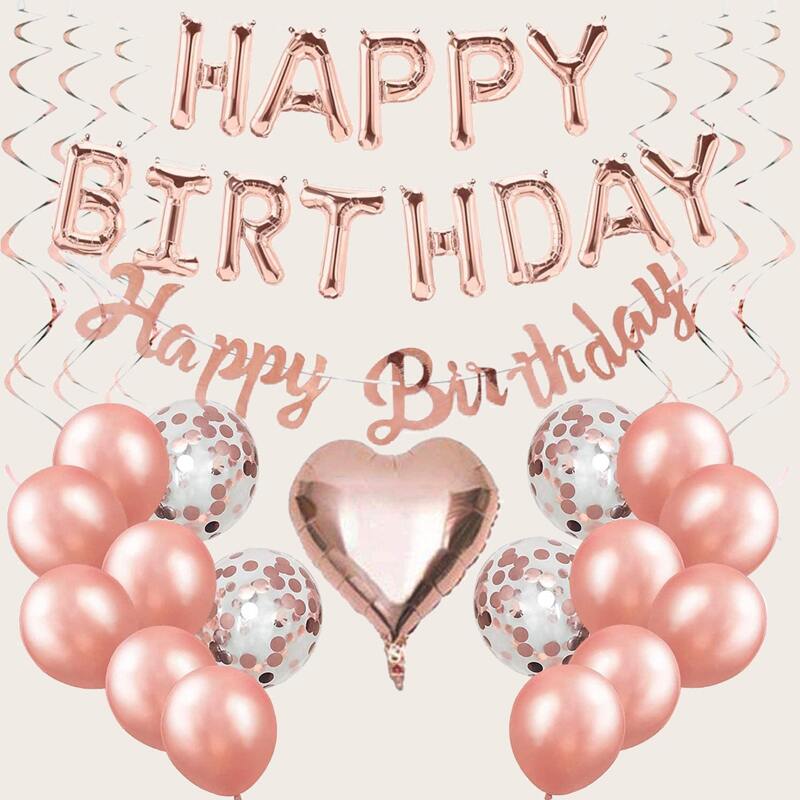 

19pcs Birthday Decorative Balloon, Pink
