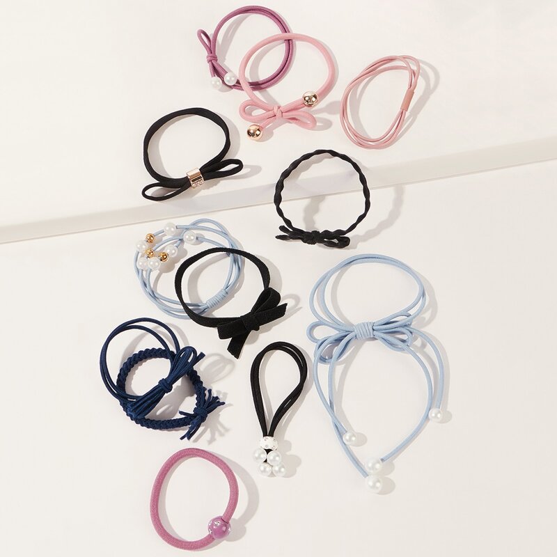 

12pcs Random Boxed Pearl Decor Hair Tie, Multicolor