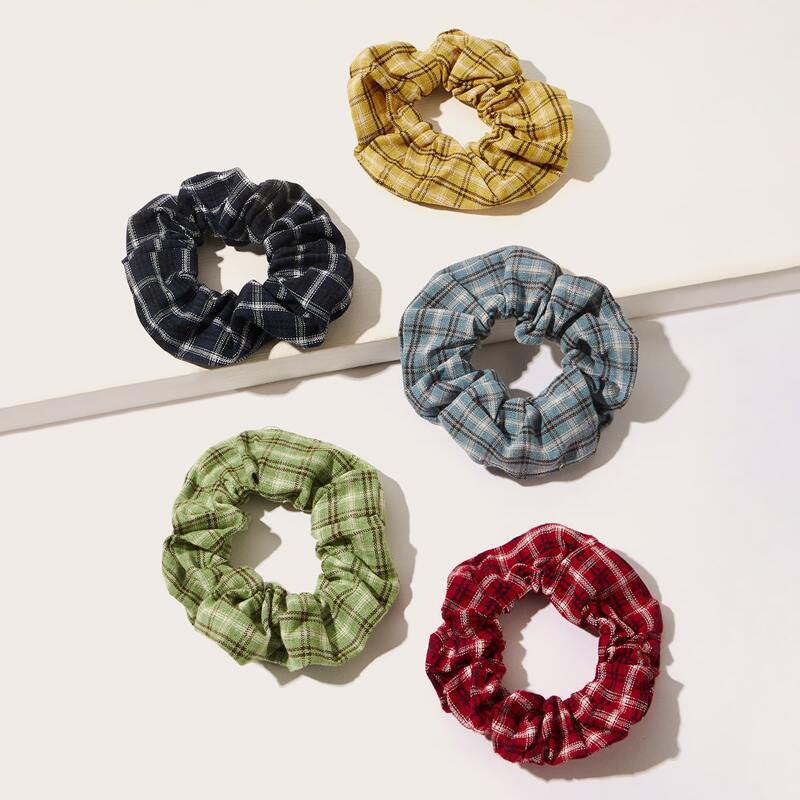

3pcs Random Plaid Scrunchie, Multicolor