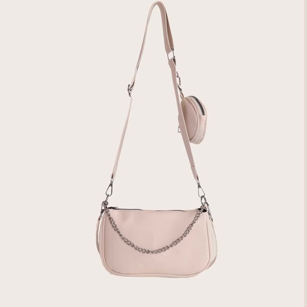 

Minimalist Shoulder Bag With Coin Case, Beige