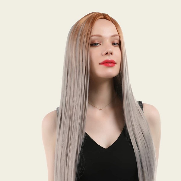 

1pc Ombre Long Straight Wig, Multicolor