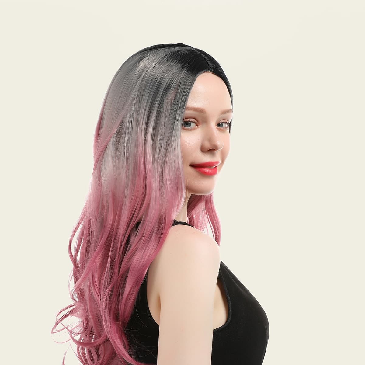 

1pc Ombre Long Curly Wig, Multicolor