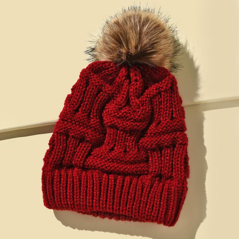 

Pom Pom Decor Beanie, Red
