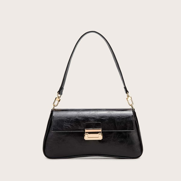 

Minimalist Flap Baguette Bag, Black