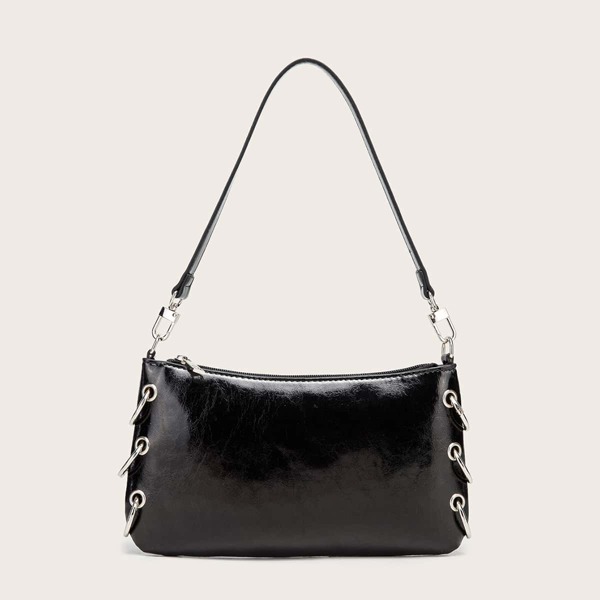

Ring Decor Minimalist Baguette Bag, Black