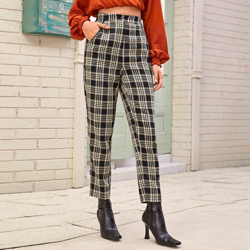 

Slant Pocket Plaid Tapered Pants, Multicolor