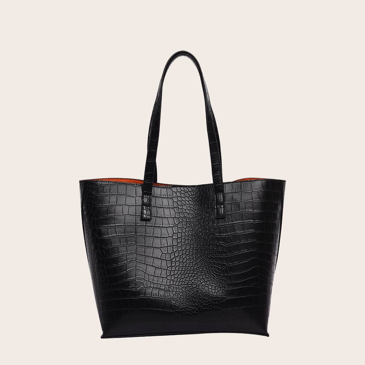 

Croc Embossed Tote Bag, Black