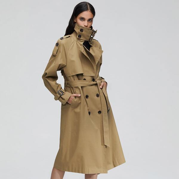 

Double Button Belted Trench Coat, Khaki