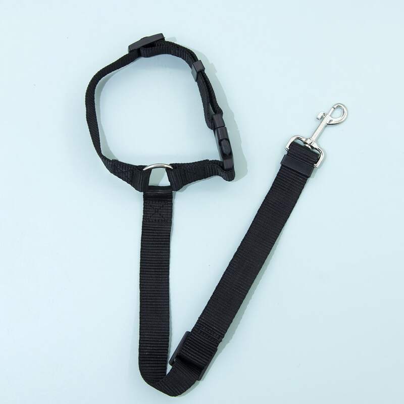 

1pc Dog Car Seat Belt With 1pc Collar, Black