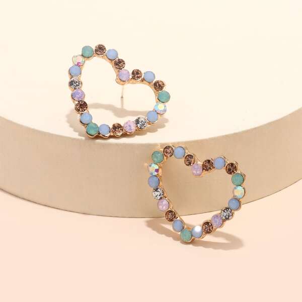 

Girls Rhinestone Heart Stud Earrings, Multicolor