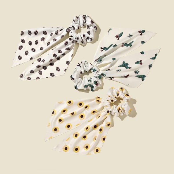 

3pcs Flower Pattern Scrunchie, Multicolor