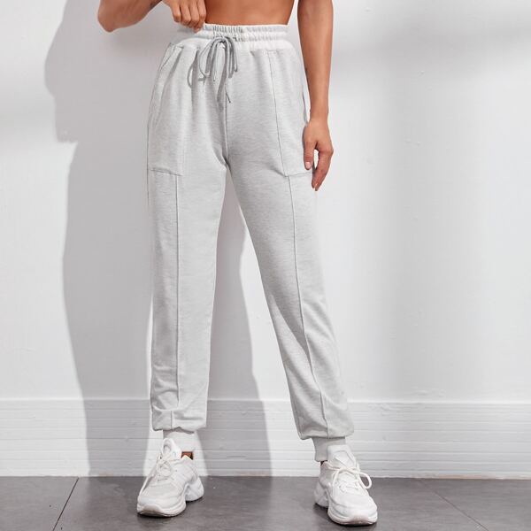 

Slant Pocket Drawstring Waist Sports Pants, Light grey