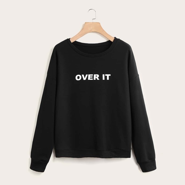 

Plus Letter Graphic Drop Shoulder Sweatshirt, Black
