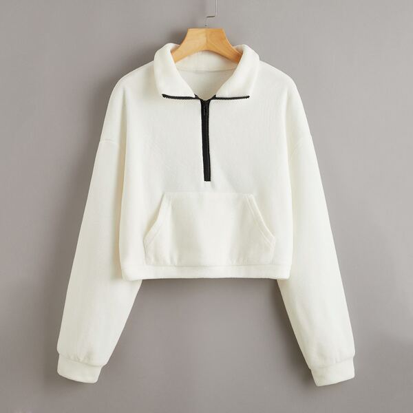 

Half Zipper Kangaroo Pocket Sweatshirt, Beige