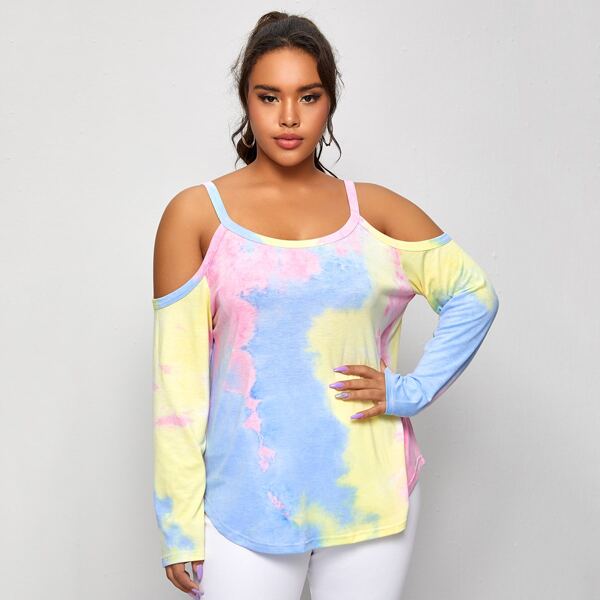 

Plus Cold Shoulder Tie Dye Tee, Multicolor