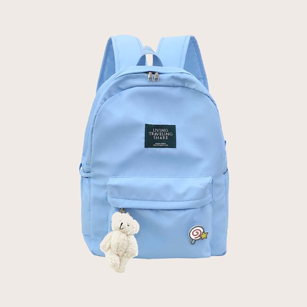 

Pocket Front Backpack With Toy Charm, Baby blue