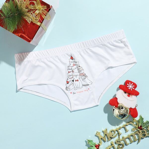 

Cartoon Cat Print Panty, White