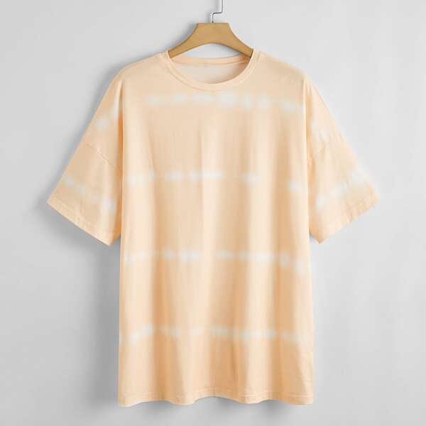 

Plus Tie Dye Drop Shoulder Longline Tee, Pastel orange