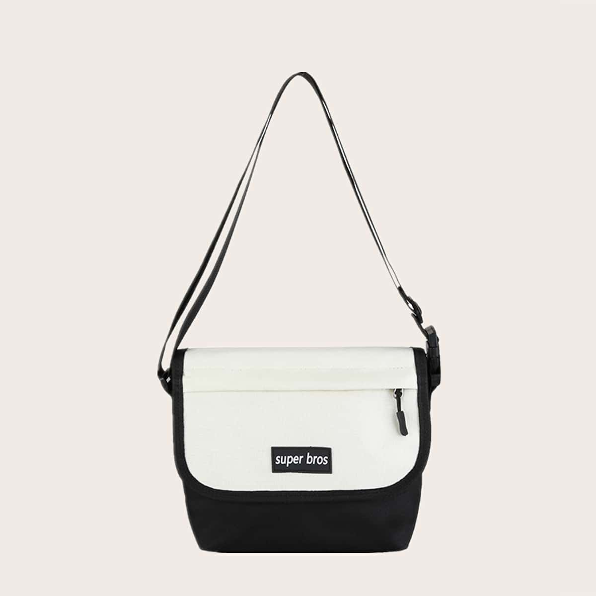 

Guys Letter Graphic Crossbody Bag, Black and white