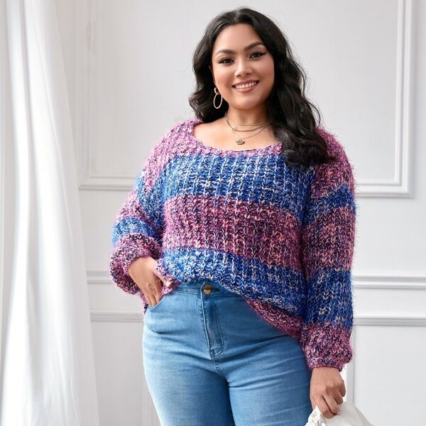 

Plus Color Block Chunky Knit Sweater, Multicolor