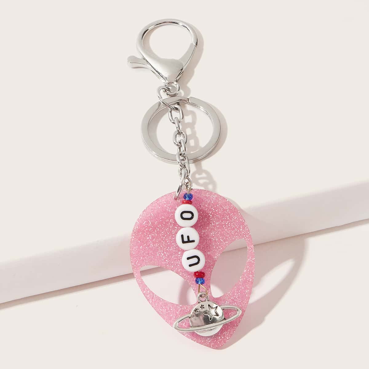 

Glitter Alien Pendant Keychain, Pink