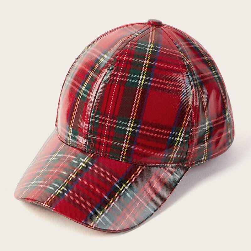 

Plaid Pattern Baseball Cap, Red