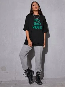 No Bad Vibes Graphic Oversized Tee - Black - View 5