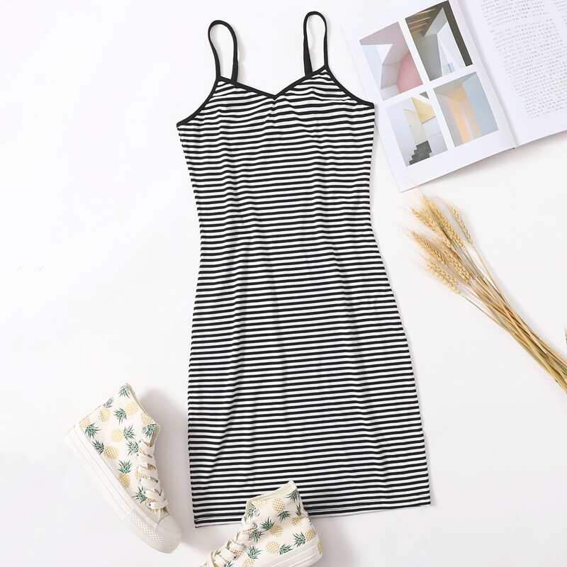

Striped Ringer Cami Dress, Black and white