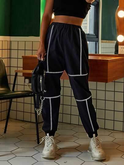 SHEIN Unity Pantaloni sportivi piping contrasto catarifrangente