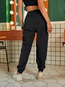 SHEIN Unity Contrast Reflective Piping Sweatpants Fall Cloth For Women - Black - View 2