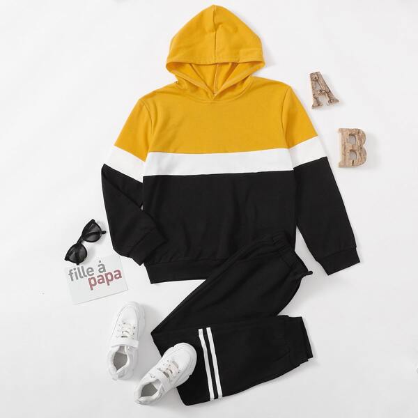 

Boys Colorblock Hoodie and Striped Sweatpants Set, Multicolor