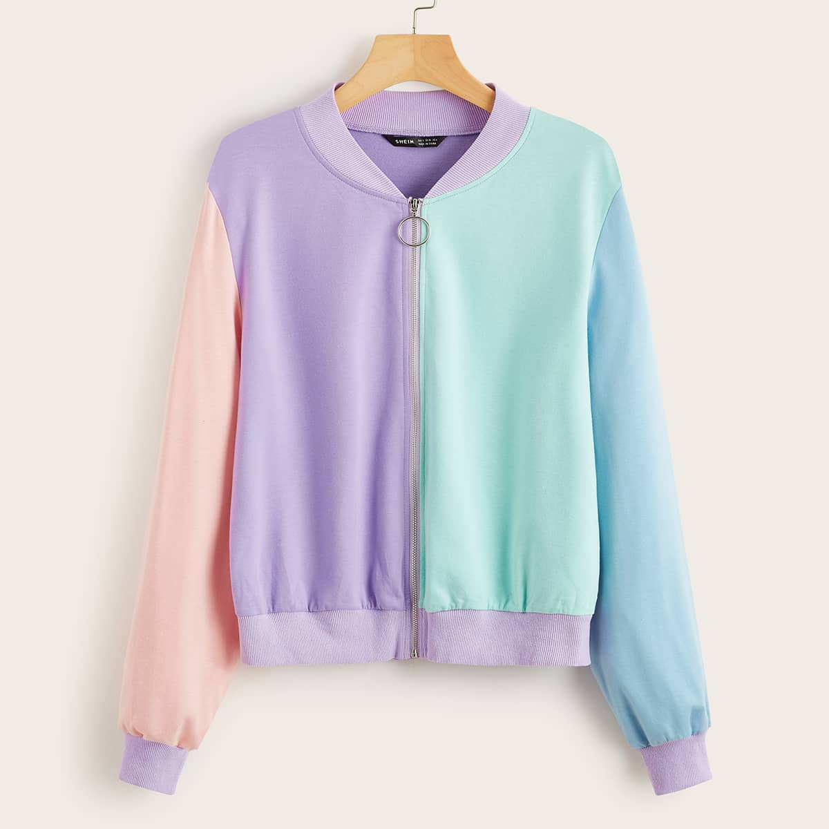 

O-ring Zipper Up Colorblock Sweatshirt, Multicolor