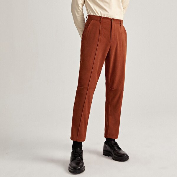 

Men Seam Front Solid Pants, Rust brown