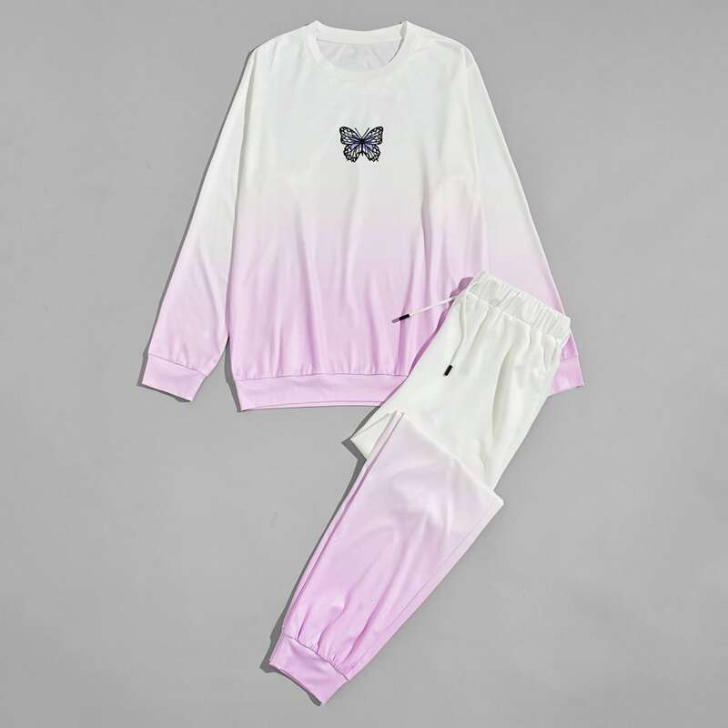 

Guys Butterfly Print Ombre Sweatshirt & Sweatpants, Multicolor