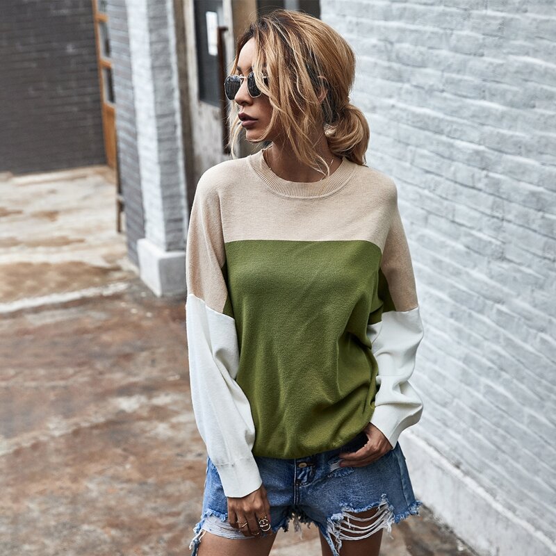 

Color Block Drop Shoulder Sweater, Olive green