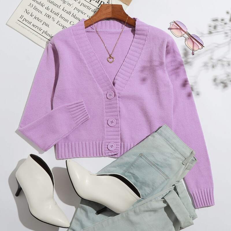 

Solid Button Front Cardigan, Lilac purple