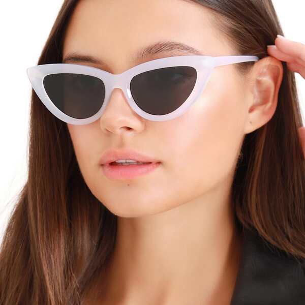 

Retro Slim Cat Eye Acrylic Sunglasses, White