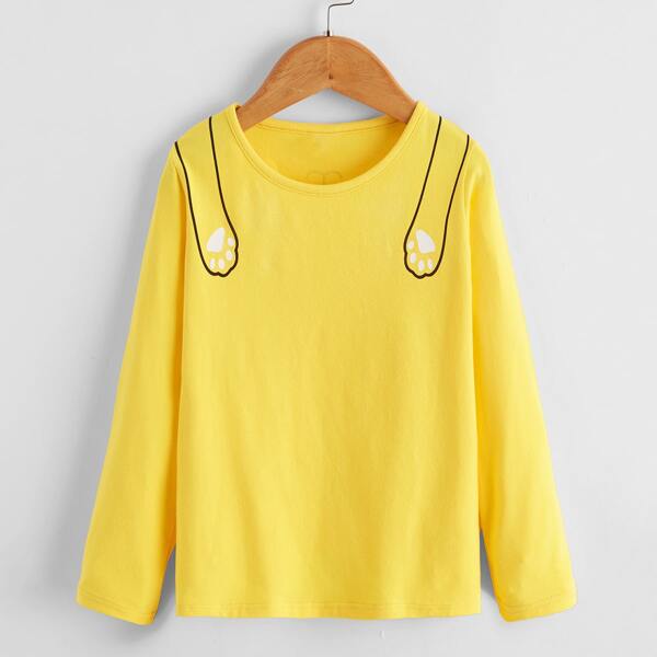

Toddler Girls Cartoon Cat Print Tee, Yellow bright
