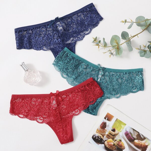 

3pack Floral Lace Thong Set, Multicolor