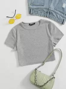 Muchica Camiseta corta tejida de canalé unicolor - Gris Claro - Ver 1