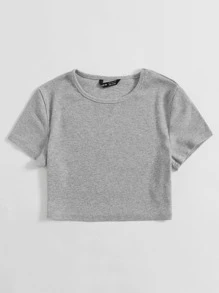 Muchica Camiseta corta tejida de canalé unicolor - Gris Claro - Ver 3